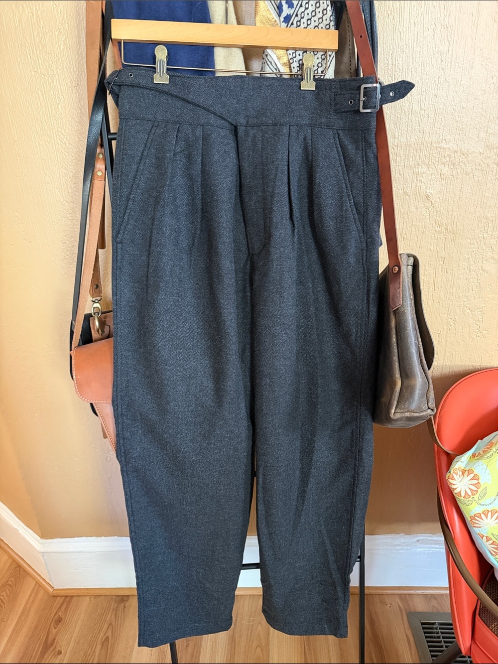 Banana Republic Dark Gray Pleated High-Waist Trousers